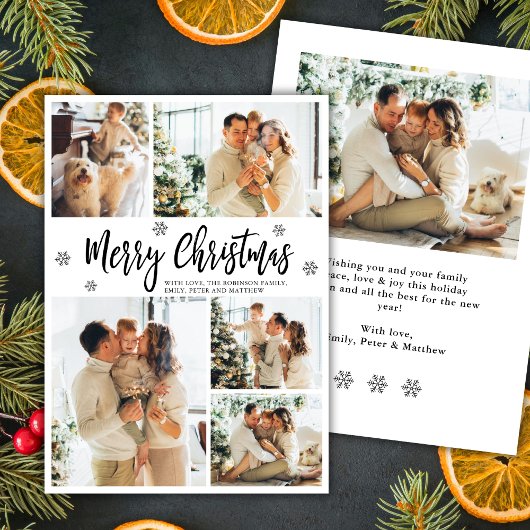 Elegant Snowflake 5 Photo Collage Christmas Feestdagenkaart