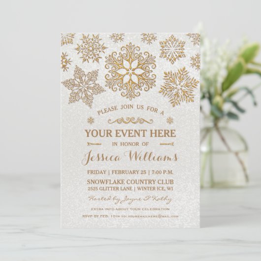 Elegant Snowflake Any / All Occasion Invitation Kaart (Staand voorkant)