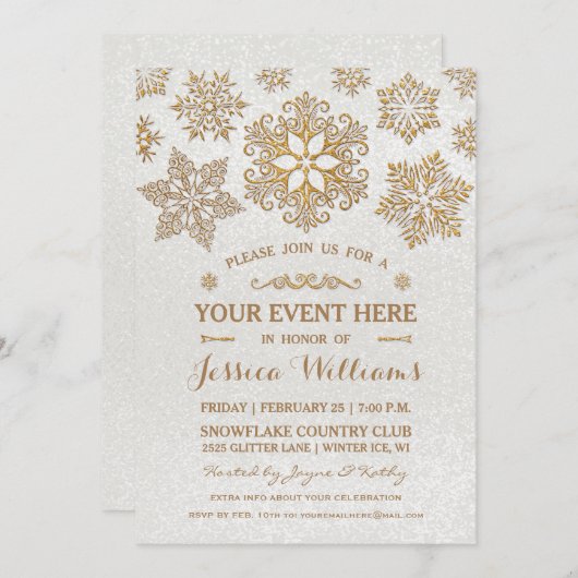 Elegant Snowflake Any / All Occasion Invitation Kaart (Voorkant / Achterkant)