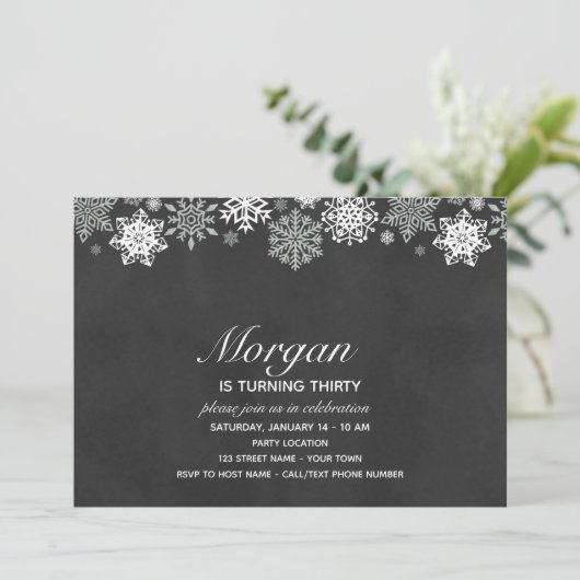 Elegant Snowflake Birthday Uitnodiging (Staand voorkant)