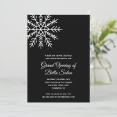 Elegant Snowflake Black Holiday Grand Opening Kaart (Staand voorkant)