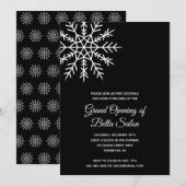 Elegant Snowflake Black Holiday Grand Opening Kaart (Voorkant / Achterkant)