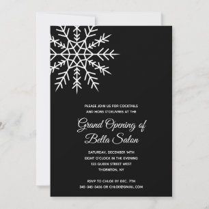 Elegant Snowflake Black Holiday Grand Opening Kaart