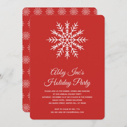 Elegant Snowflake Corporate Red Holiday Party Kaart (Voorkant / Achterkant)