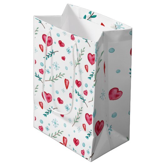 Elegant Snowflake en Red Heart Kerstmis Medium Cadeauzakje (Voorkant Gekanteld)
