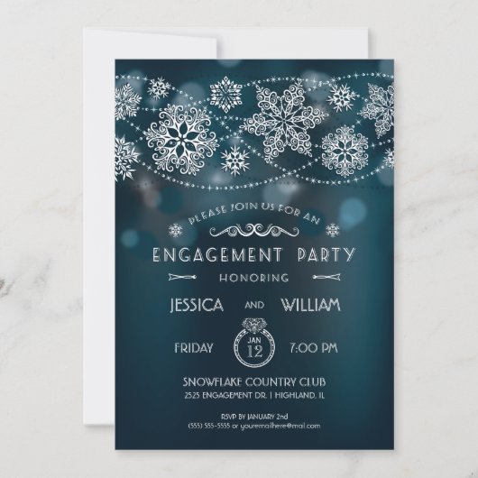 Elegant Snowflake Engagement Party Kaart (Voorkant)