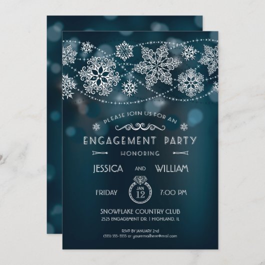 Elegant Snowflake Engagement Party Kaart (Voorkant / Achterkant)