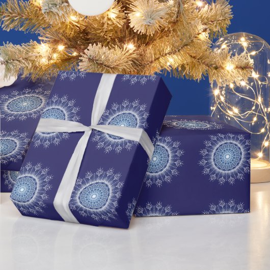 Elegant Snowflake Mandala Blue Wrapping Paper Cadeaupapier (Feestdagen)