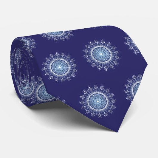 Elegant Snowflake Mandala Pattern Blue Stropdas (Opgerold)