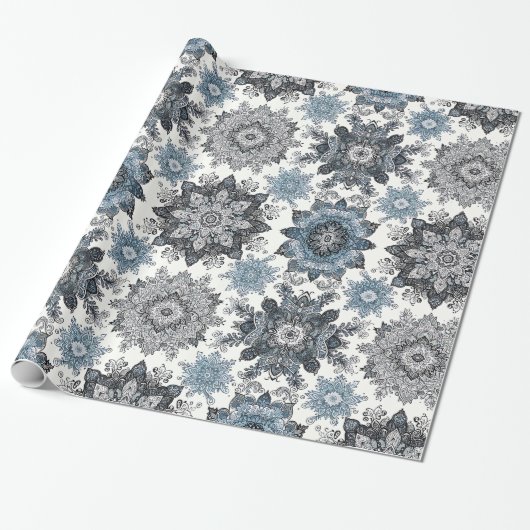 Elegant Snowflake Patroon Wrapping Paper - Winter Cadeaupapier (Uitgerold)