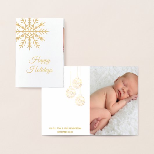 Elegant Snowflake Photo Holiday Card Gold Foil Folie Kaarten (Display)