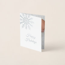 Elegant Snowflake Photo Holiday Card Silver Foil
