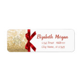 Elegant Snowflake, Red Bow Gold Glitter Holiday Etiket (Voorkant)
