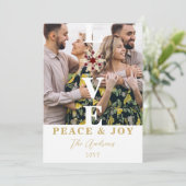 Elegant Snowflake Red & Faux Gold Minimal 2 Photos Feestdagenkaart (Staand voorkant)