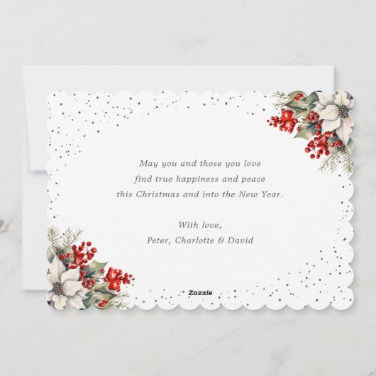 Elegant Snowflake Red Silver Botanical Feestdagenkaart (Achterkant)