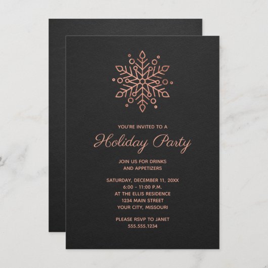 Elegant Snowflake Roos Gouden Kerstfeest Kaart (Voorkant / Achterkant)