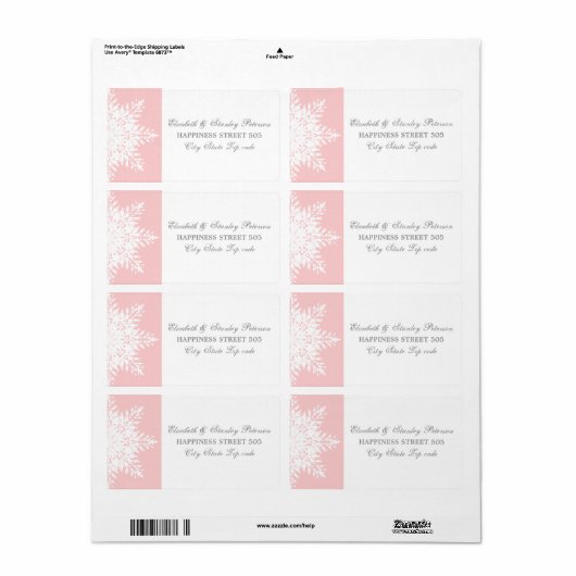 Elegant snowflake roze, witte winterbruiloft etiket (Full Sheet)