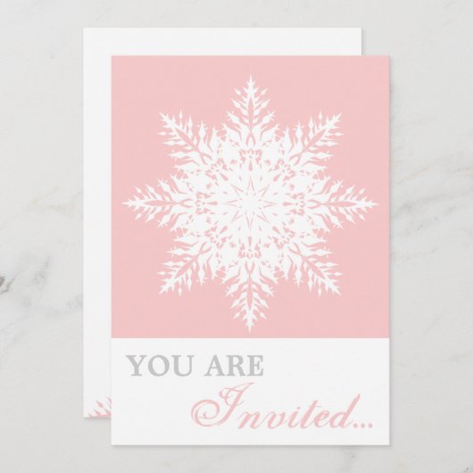 Elegant snowflake roze, witte winterbruiloft kaart (Voorkant / Achterkant)