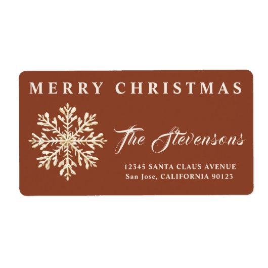 Elegant Snowflake Terracotta Retouradres Etiket (Voorkant)