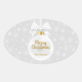 Elegant Snowflake White Ornament Kerstmis Ovale Sticker (Voorkant)