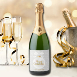 Elegant Snowflake White Ornament Kerstmis Sparkling Wijnetiket