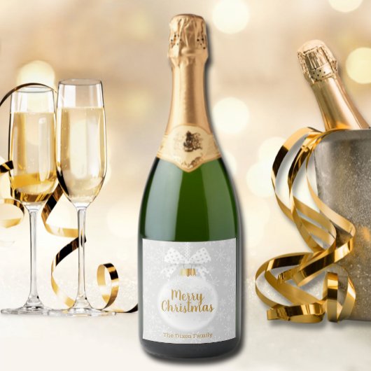 Elegant Snowflake White Ornament Kerstmis Sparkling Wijnetiket