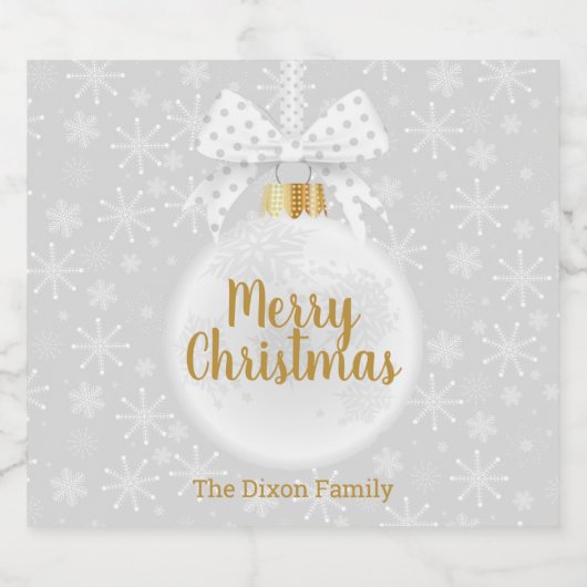 Elegant Snowflake White Ornament Kerstmis Sparkling Wijnetiket (Enkel label)