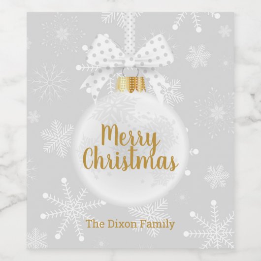 Elegant Snowflake White Ornament Kerstmis Wijn Etiket (Enkel label)