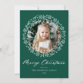 Elegant Snowflake Wreate Green Photo Feestdagenkaart (Voorkant)