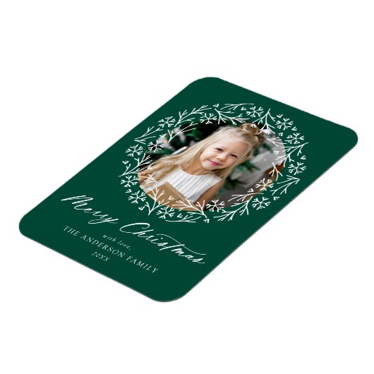 Elegant Snowflake Wreate Green Photo Magneet (Linkerzijde)