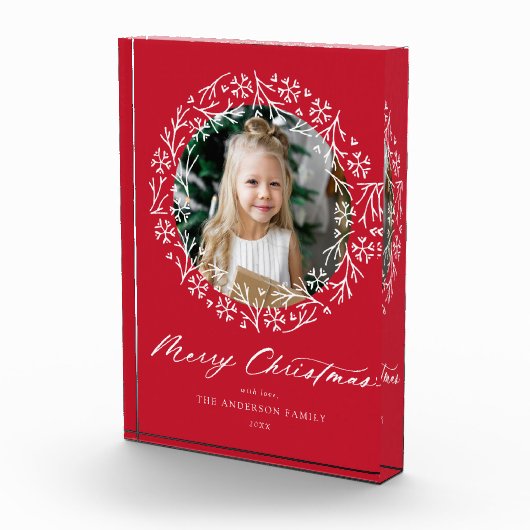 Elegant Snowflake Wreater Red Kerstmis Fotoblokken (Rechts)