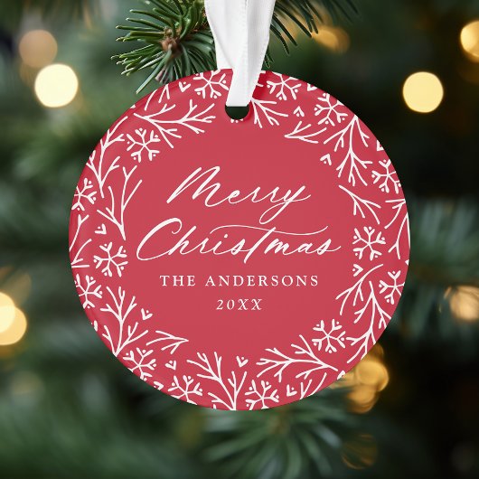 Elegant Snowflake Wreater Red Photo met Kerstmis Ornament