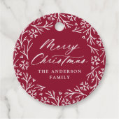 Elegant Snowflake Wreath Cranberry Gift Labels (Voorkant)
