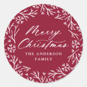 Elegant Snowflake Wreath Cranberry kerst Ronde Sticker (Voorkant)