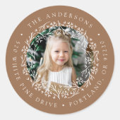 Elegant Snowflake Wreath Gingerbrood Adres Ronde Sticker (Voorkant)