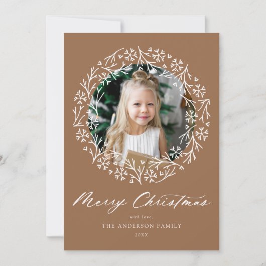 Elegant Snowflake Wreath Gingerbrood Foto Feestdagenkaart (Voorkant)