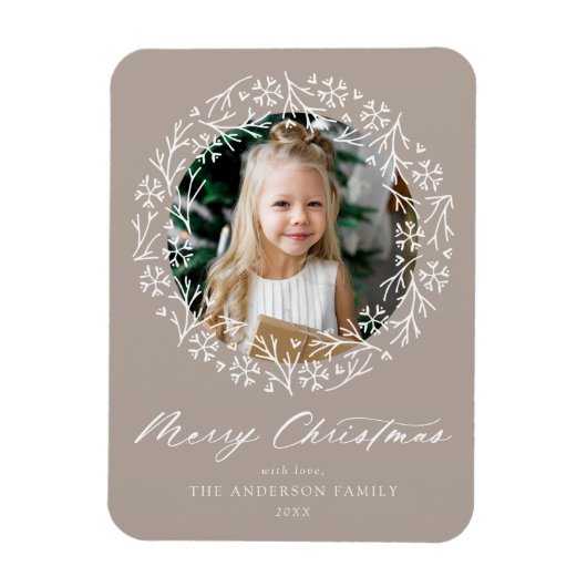 Elegant Snowflake Wreath Mocha Foto Magneet (Verticaal)