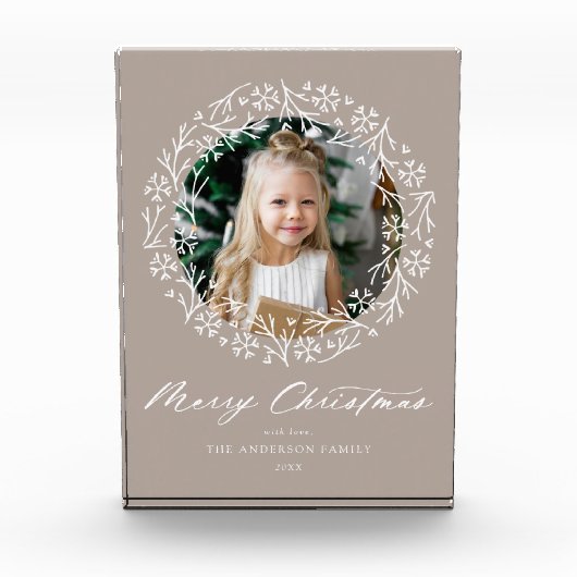Elegant Snowflake Wreath Mocha Kerstmis Fotoblokken (Voorkant)