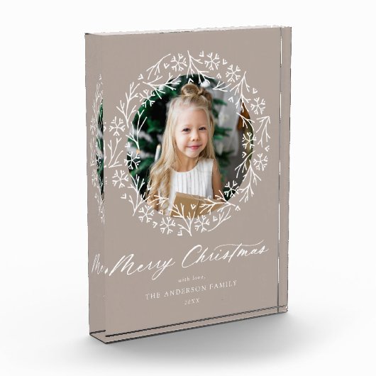 Elegant Snowflake Wreath Mocha Kerstmis Fotoblokken (Links)