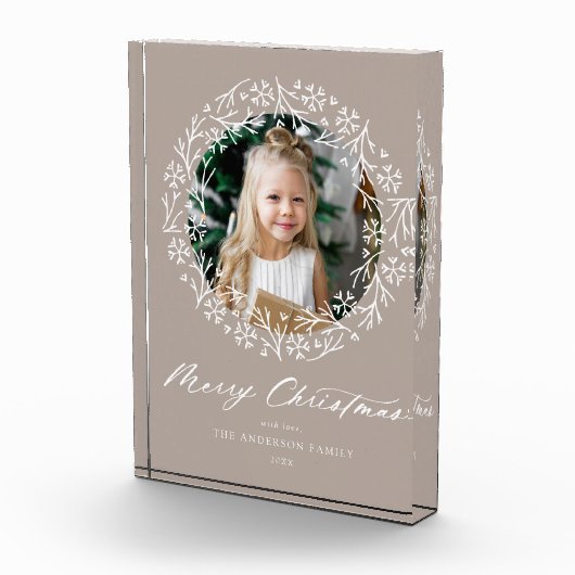 Elegant Snowflake Wreath Mocha Kerstmis Fotoblokken (Rechts)
