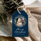 Elegant Snowflake Wreath Navy Holiday Foto Cadeaulabel