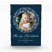 Elegant Snowflake Wreath Navy Kerstmis Fotoblokken (Voorkant)