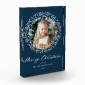 Elegant Snowflake Wreath Navy Kerstmis Fotoblokken (Links)