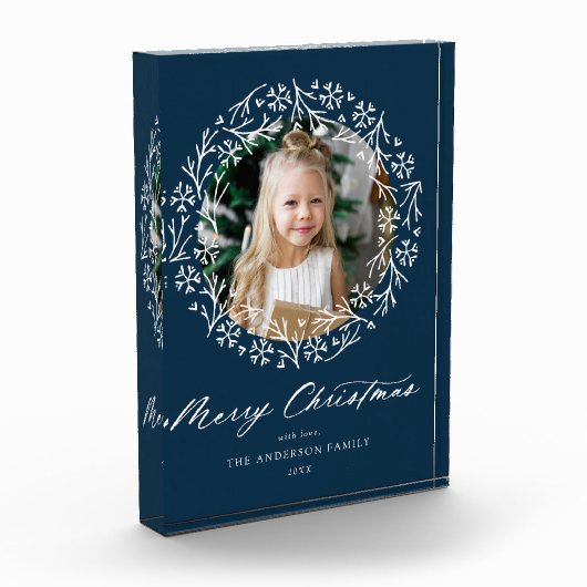 Elegant Snowflake Wreath Navy Kerstmis Fotoblokken (Links)