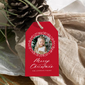 Elegant Snowflake Wreath Red Holiday Foto Cadeaulabel