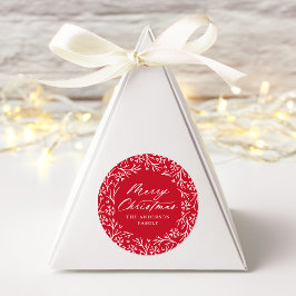 Elegant Snowflake Wreath Red Merry kerst Ronde Sticker