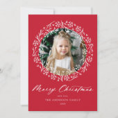 Elegant Snowflake Wreath Red Photo Feestdagenkaart (Voorkant)