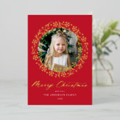 Elegant Snowflake Wreath Red Photo Folie Feestdagenkaart (Staand Voorkant)