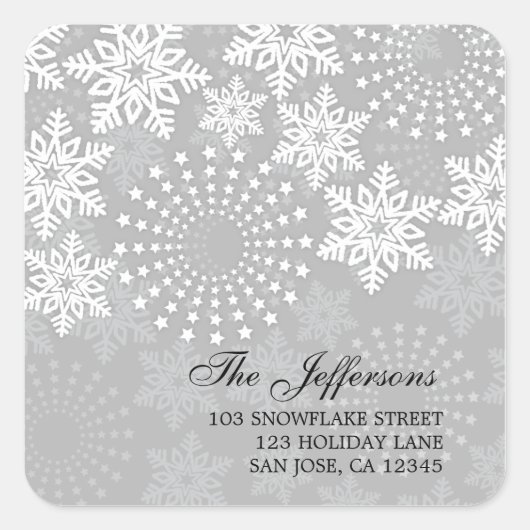 Elegant Snowflakes 1 - etiket met vakantieadres (Voorkant)