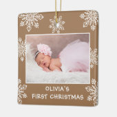 Elegant Snowflakes 2 Foto Baby Eerste Kerstdag Keramisch Ornament (Links)